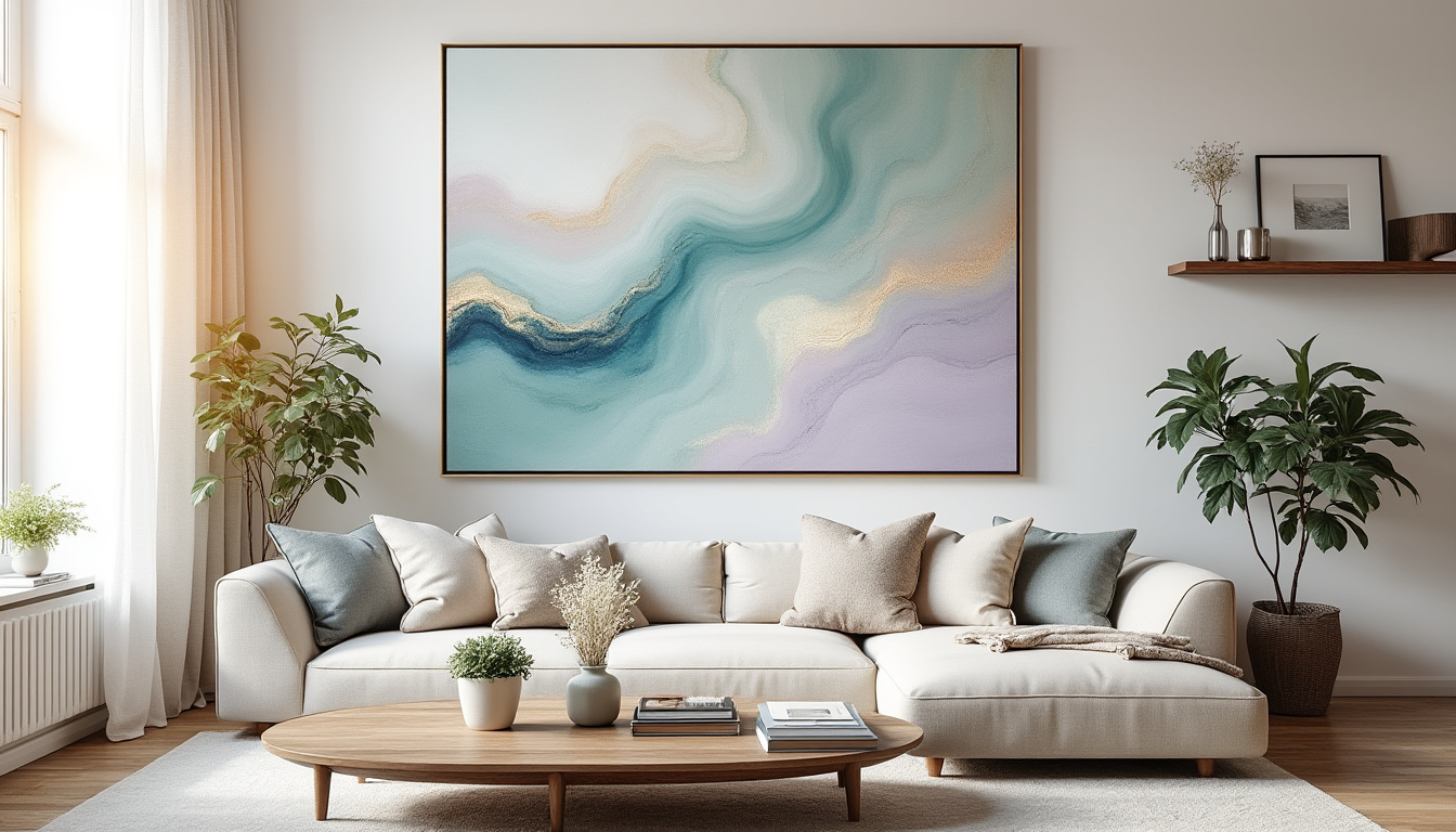 Idées de décoration pour un tableau dans un salon scandinave - Jardin